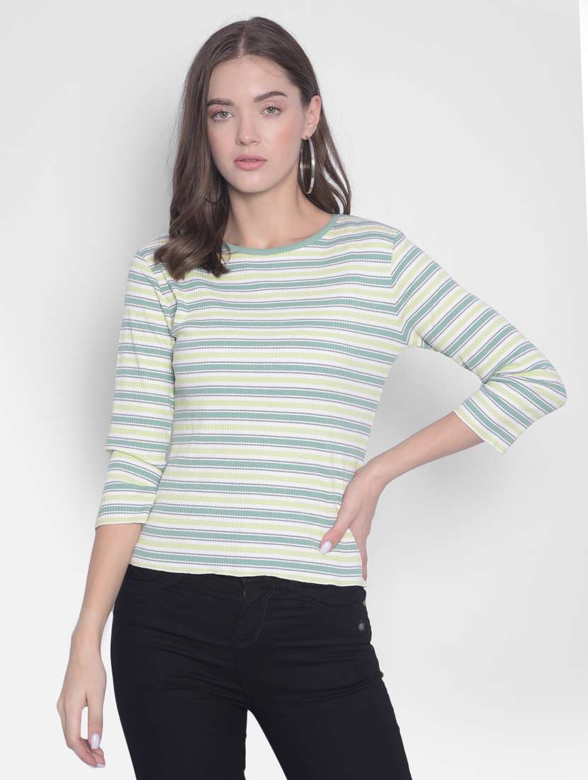 women's striped round neck t-shirt