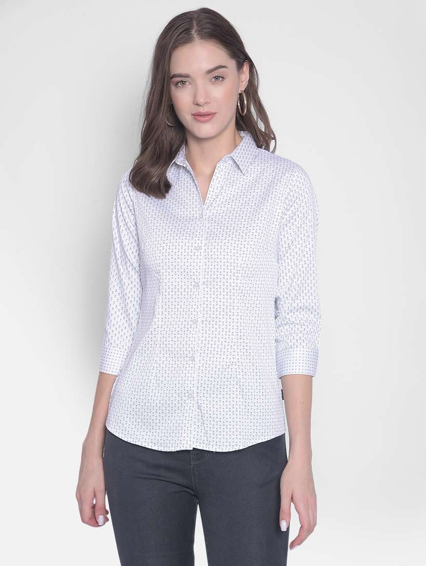 women white cotton blend regular shirt