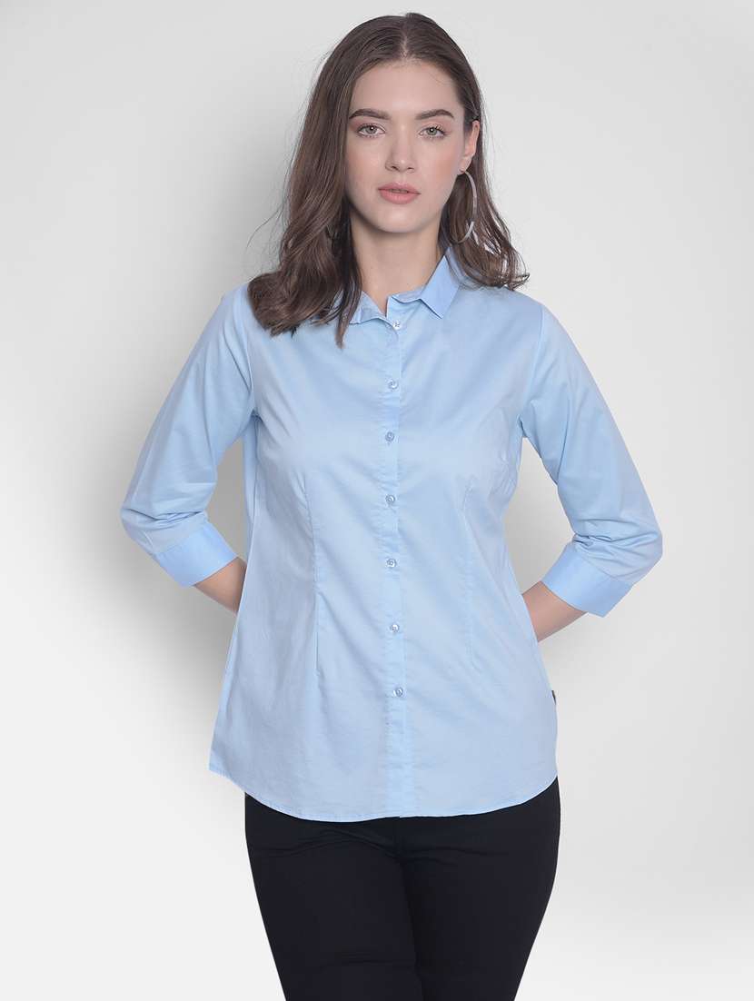 light blue solid regular fit shirt