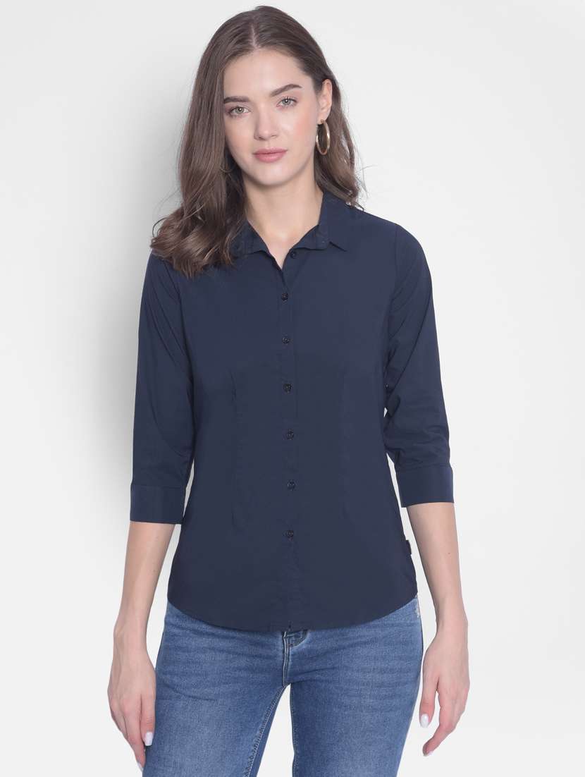 navy blue solid regular fit shirt