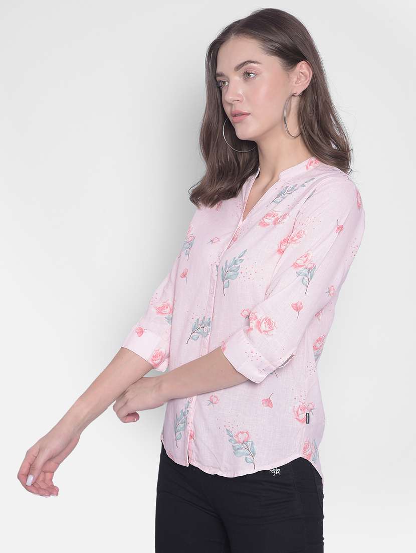 pink floral print mandarin neck shirt - 20311115 -  Standard Image - 2