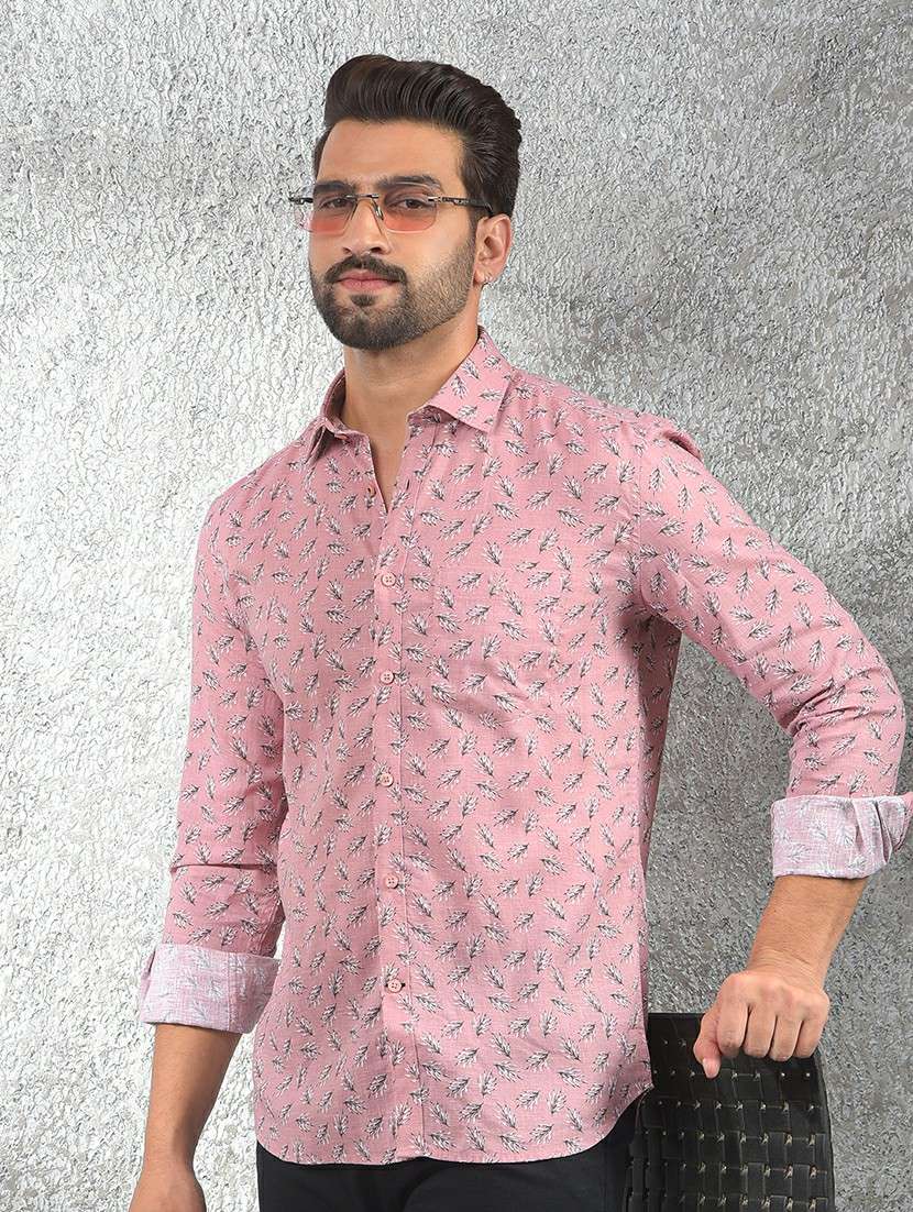 mens leaf print casual shirt