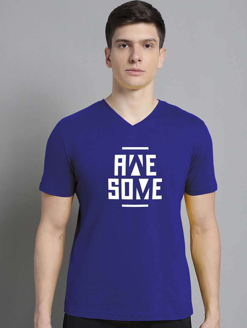 men v-neck chest print typographic t-shirt - 20312157 - Zoom Image - 0
