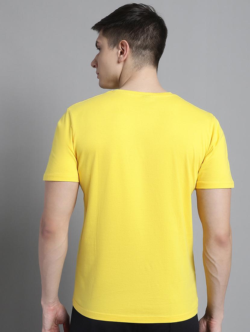 men light yellow cotton chest print t-shirt - 20312165 - Standard Image - 2