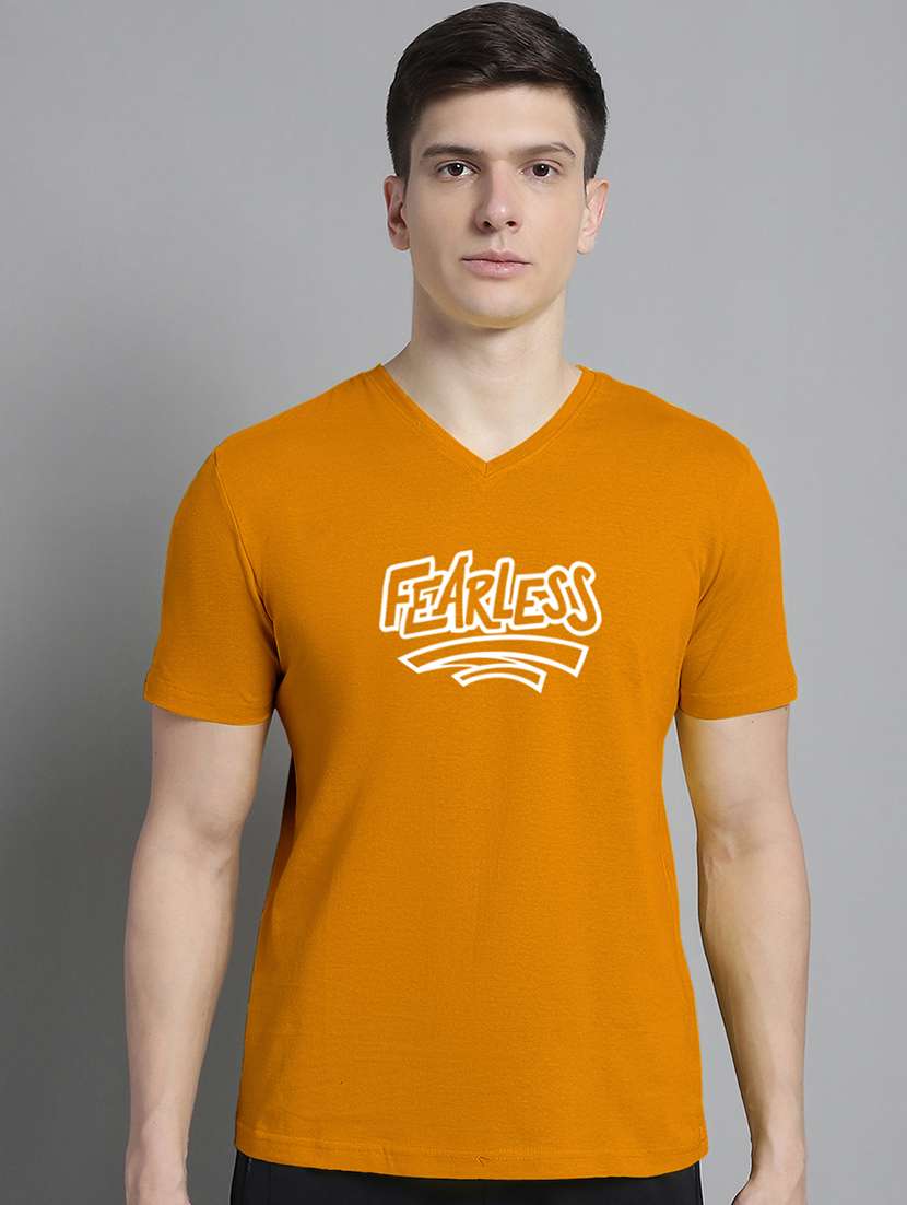 men typography print mustard cotton t-shirt - 20312189 - Zoom Image - 0
