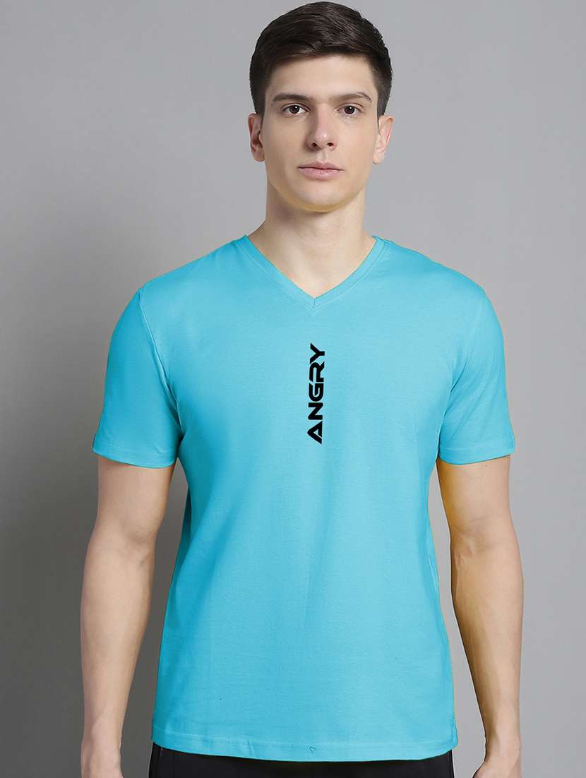 men blue cotton chest print t-shirt - 20312215 -  Zoom Image - 0