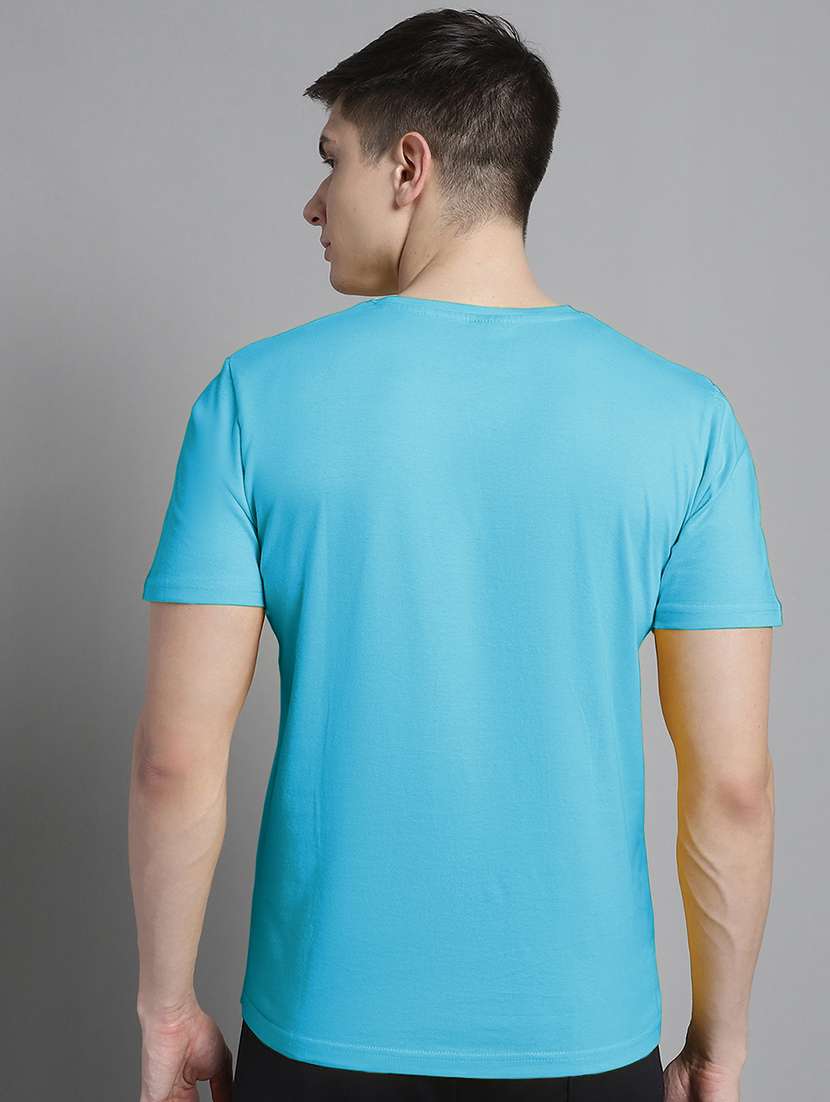 men blue cotton chest print t-shirt - 20312215 - Standard Image - 2