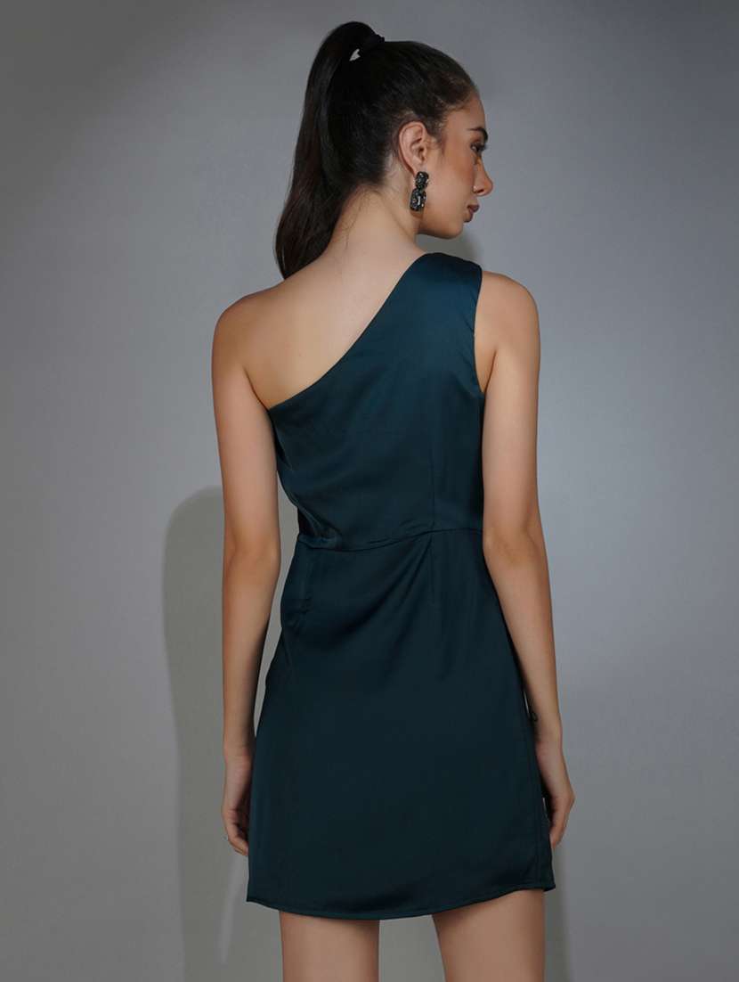 teal solid one shoulder shift dress - 20314644 -  Standard Image - 2