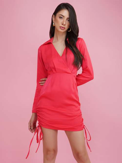red solid shirt collar bodycon dress - 20314645 -  Standard Image - 0