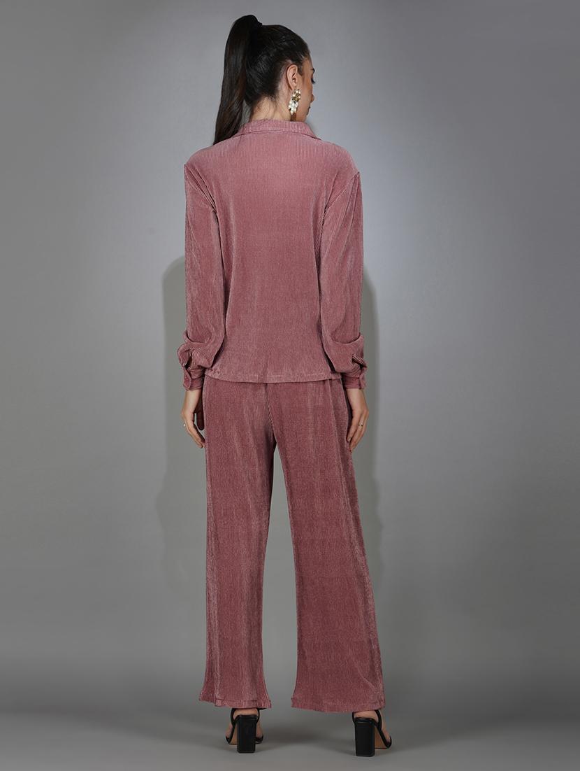 pink solid shirt and trouser co-ord set - 20316135 - Standard Image - 2