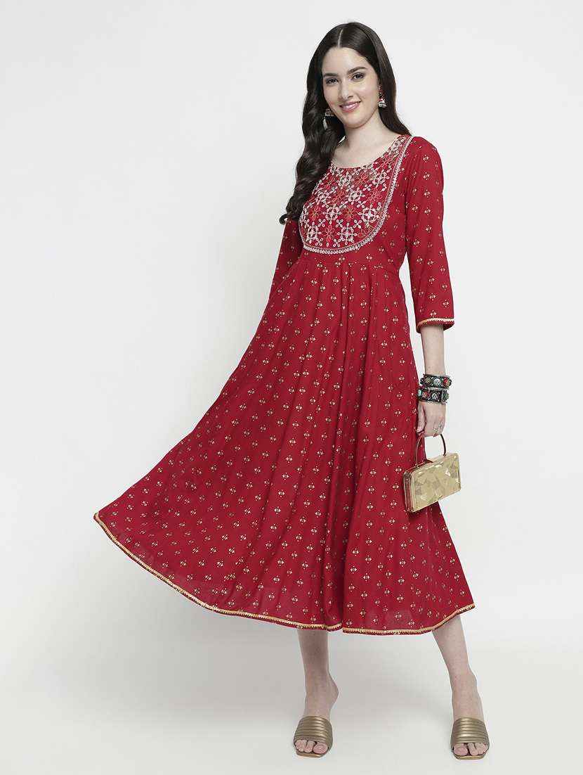 red colored flared kurta