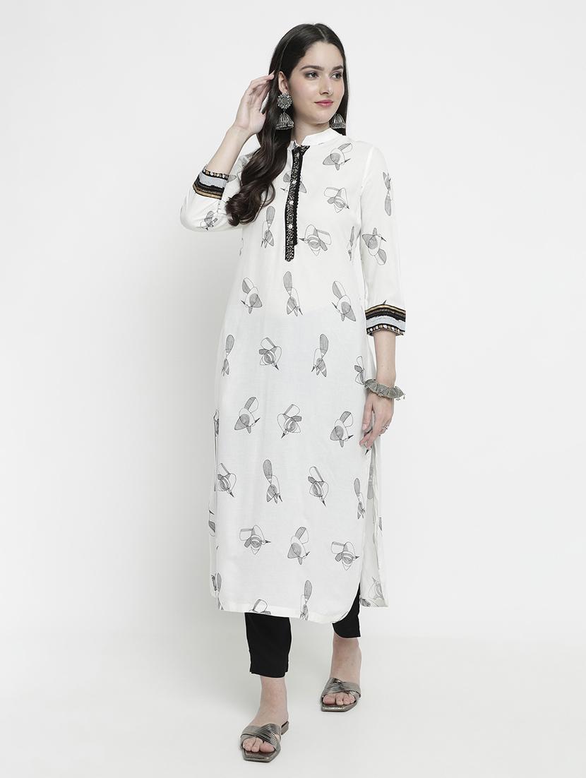 white colored a-line kurta - 20316193 -  Zoom Image - 0