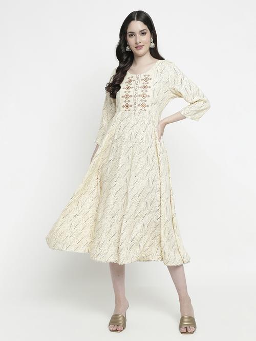 cream colored flared kurta - 20316195 -  Standard Image - 0