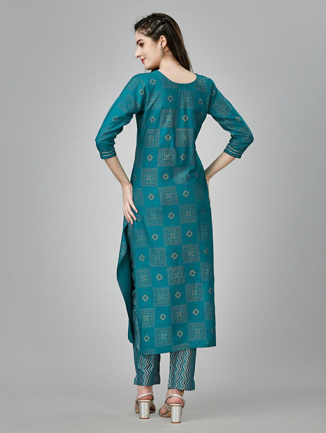 women teal round neck kurta pant set - 20317900 - Standard Image - 2