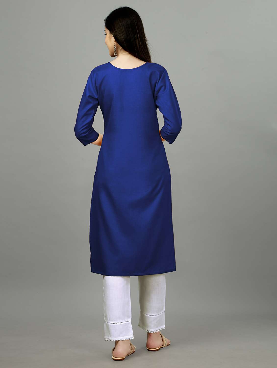 women blue round neck straight kurta - 20317906 -  Standard Image - 2