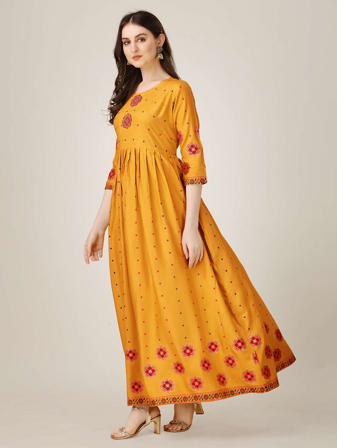mustard colored a-line kurta - 20317929 -  Standard Image - 2