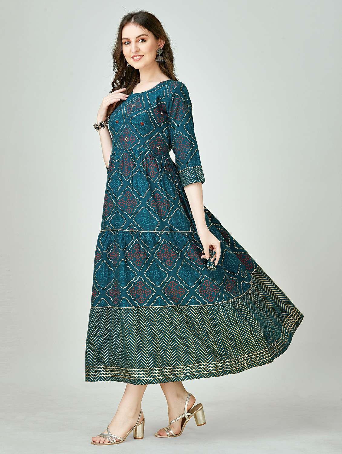 teal colored anarkali kurta - 20317941 -  Standard Image - 2