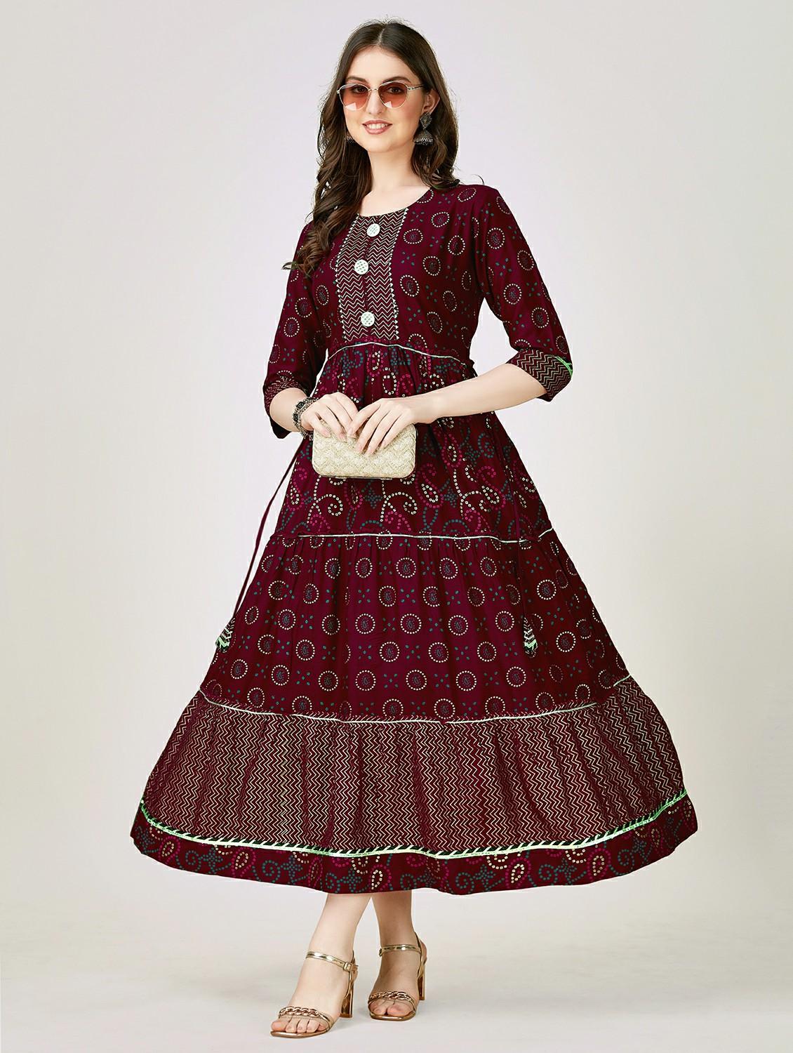 maroon colored flared kurta - 20317943 - Standard Image - 2