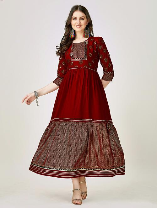 maroon colored anarkali kurta - 20317945 -  Standard Image - 0