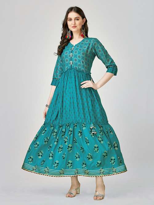 blue colored anarkali kurta - 20317948 - Standard Image - 0