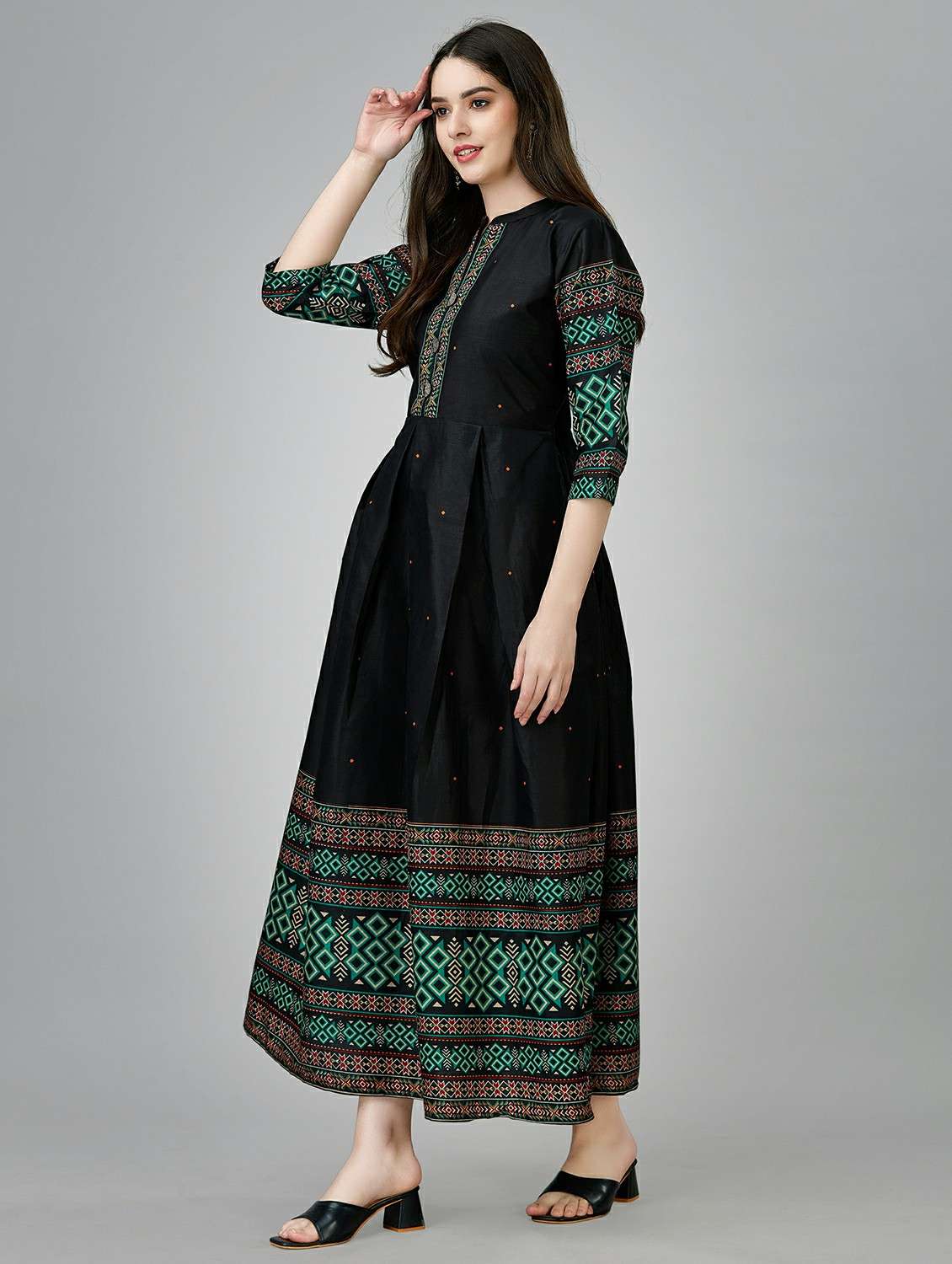 teal colored a-line kurta - 20317954 -  Standard Image - 2