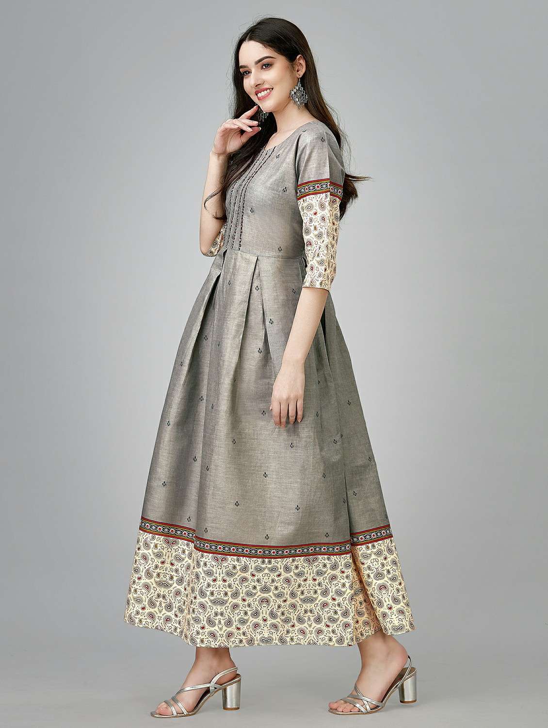 grey colored a-line kurta - 20317956 -  Standard Image - 2