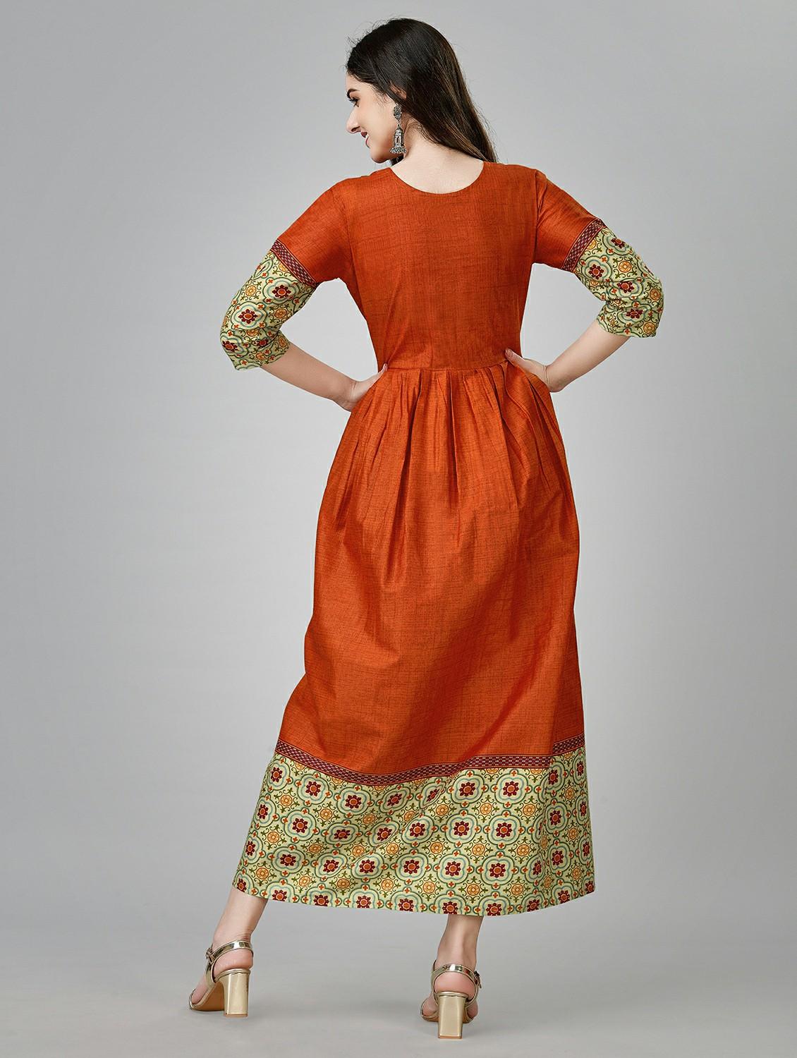 orange colored a-line kurta - 20317958 - Standard Image - 2