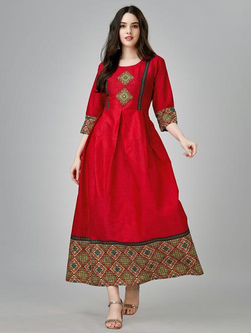 red colored a-line kurta - 20317959 -  Standard Image - 0