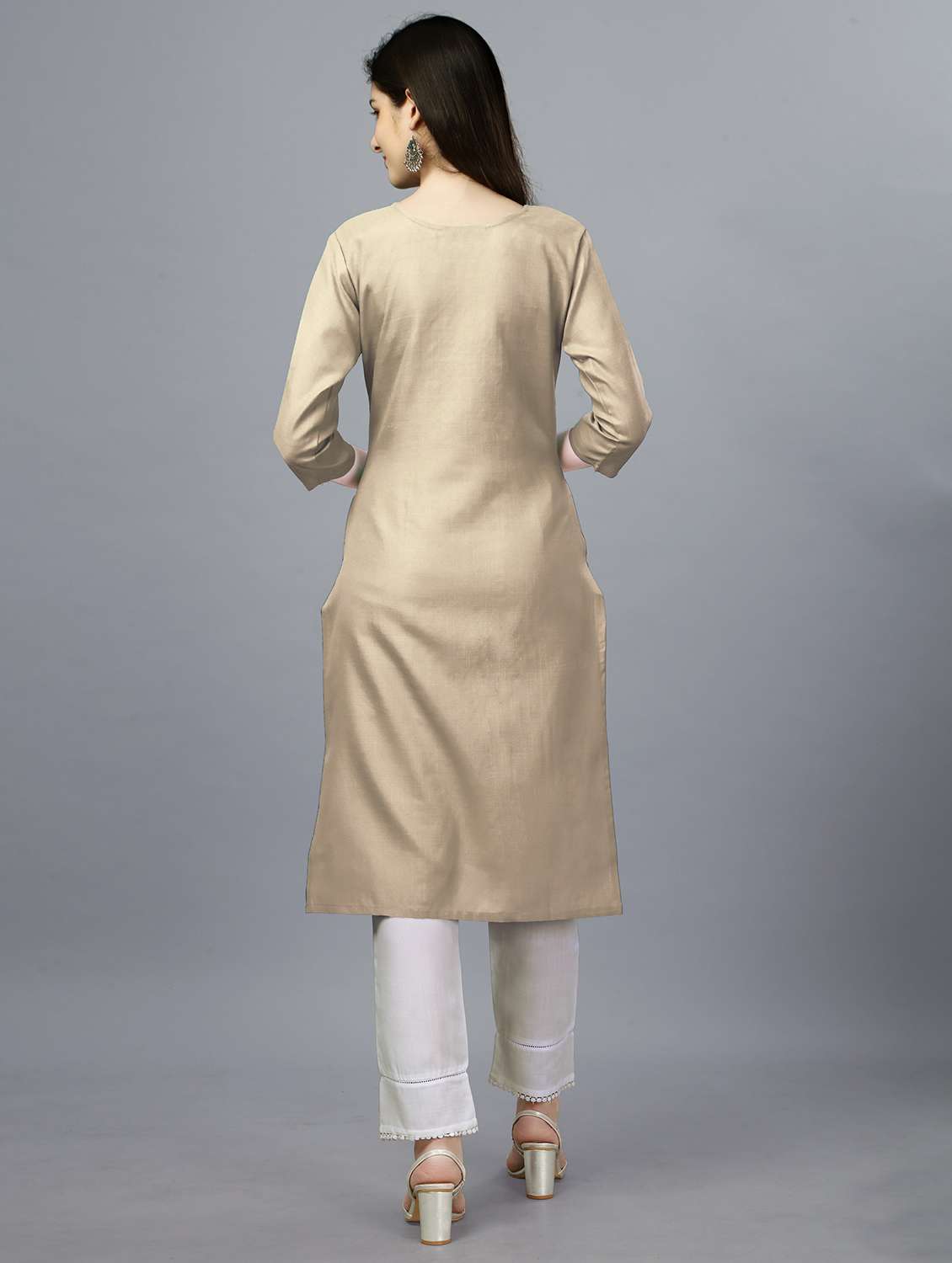 beige cotton straight kurta - 20317962 -  Standard Image - 2