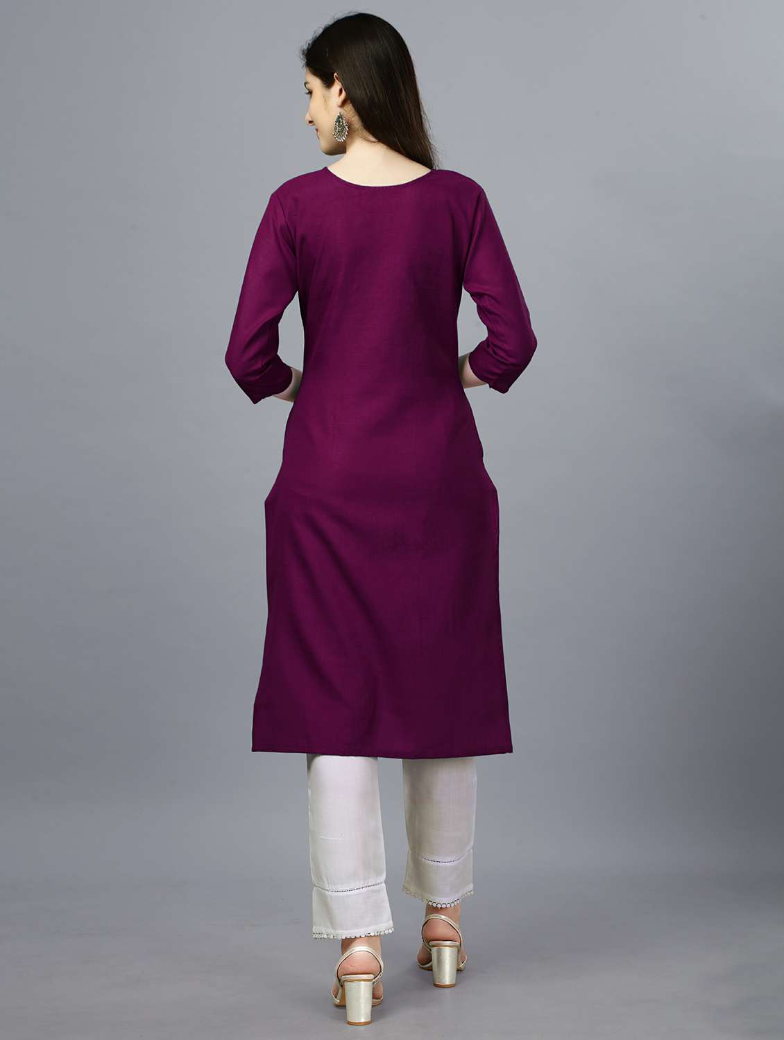 purple cotton straight kurta - 20317965 - Standard Image - 2