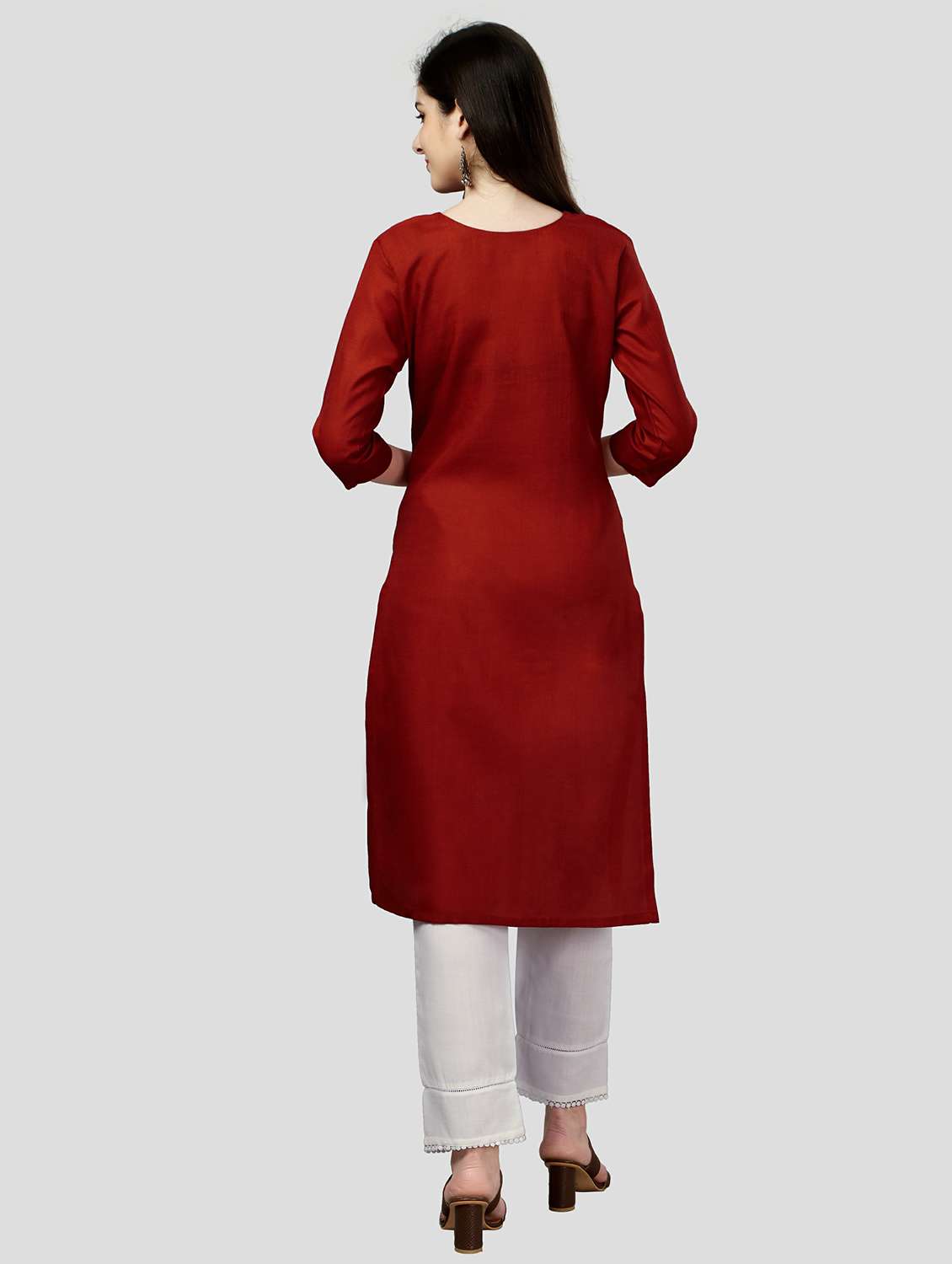maroon colored straight kurta - 20317968 - Standard Image - 2