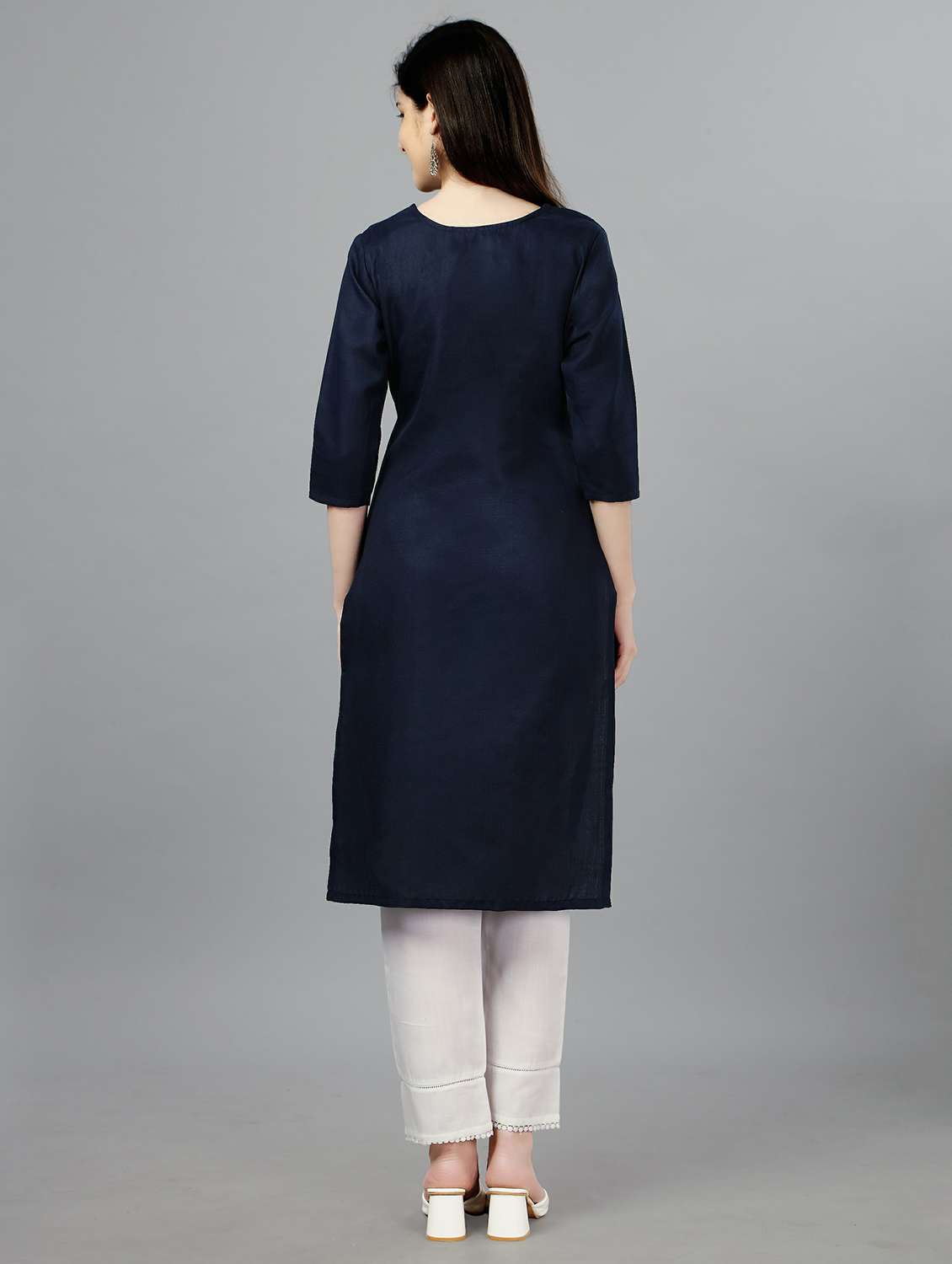 navy cotton straight kurta - 20317969 -  Standard Image - 2
