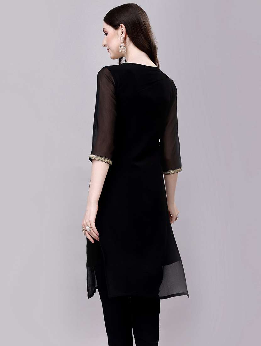 black colored straight kurta - 20317983 -  Standard Image - 2