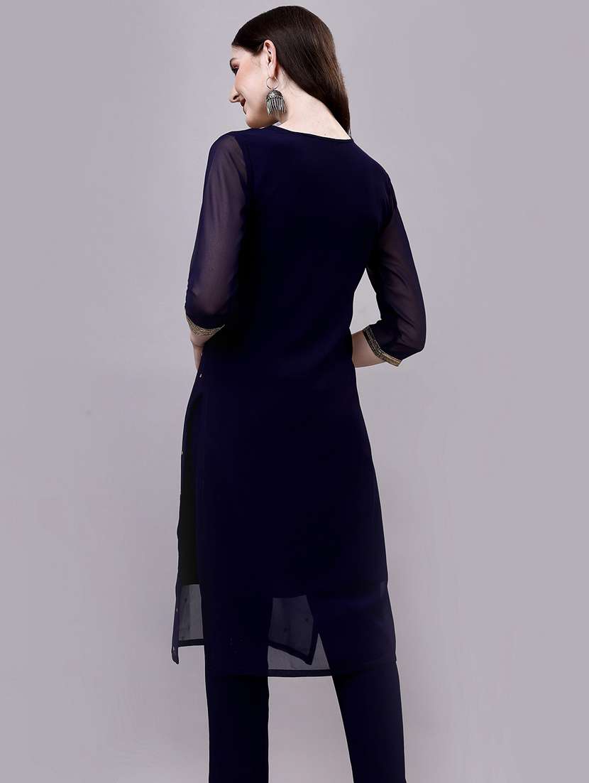 navy blue colored straight kurta - 20317984 -  Standard Image - 2