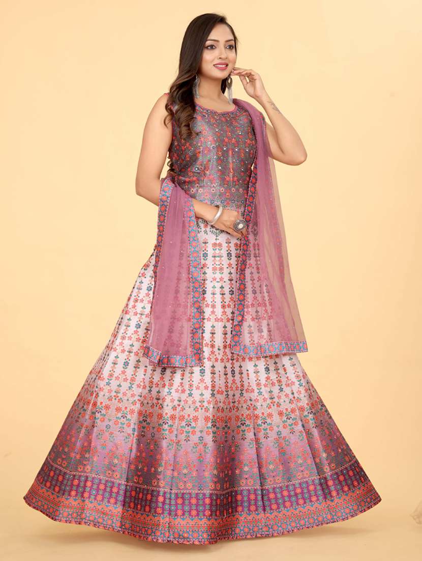 printed silk stitched anarkali gown with dupatta  - 20318197 -  Standard Image - 2