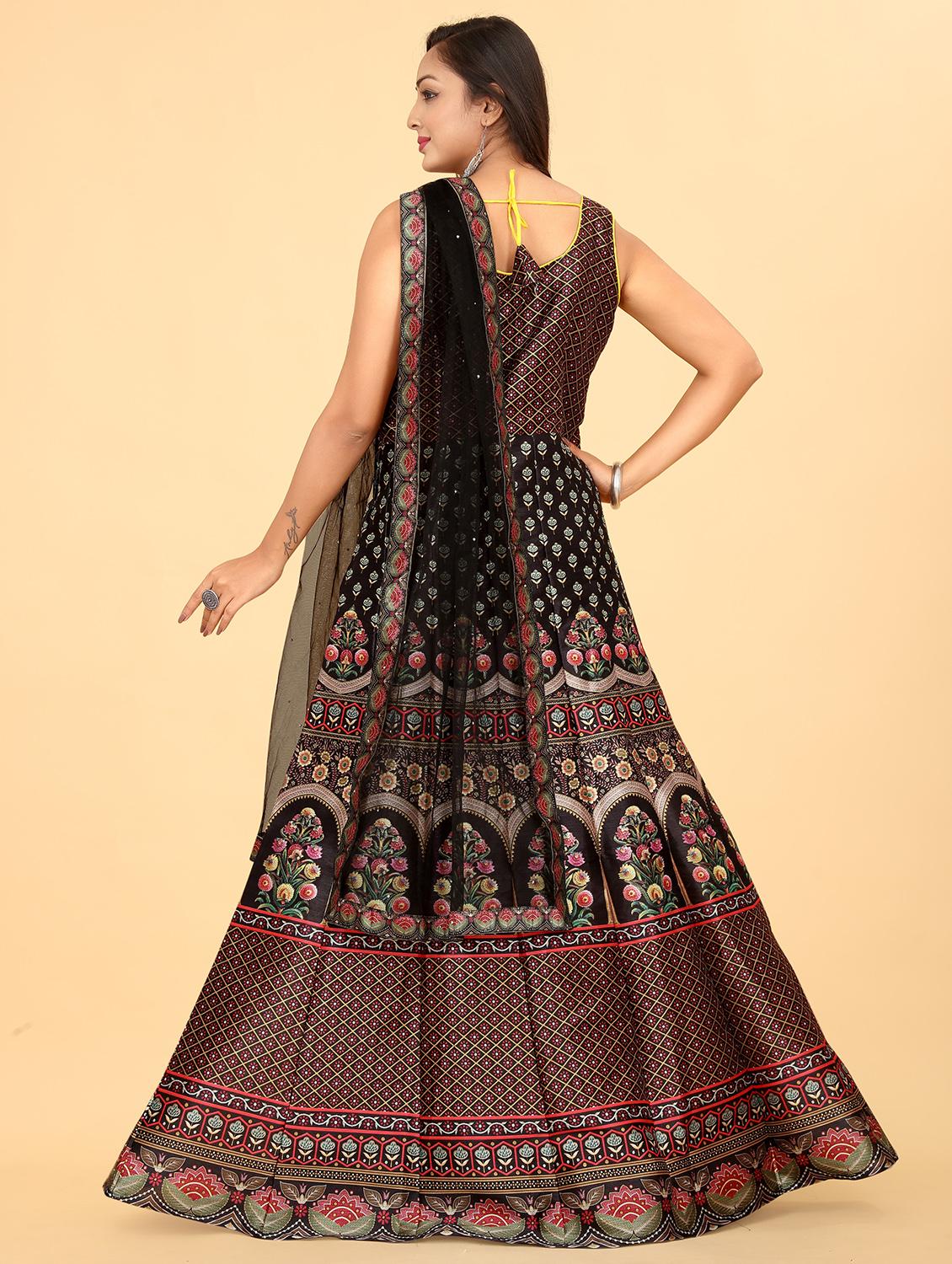 coffee brown silk flared gown - 20318213 - Standard Image - 2