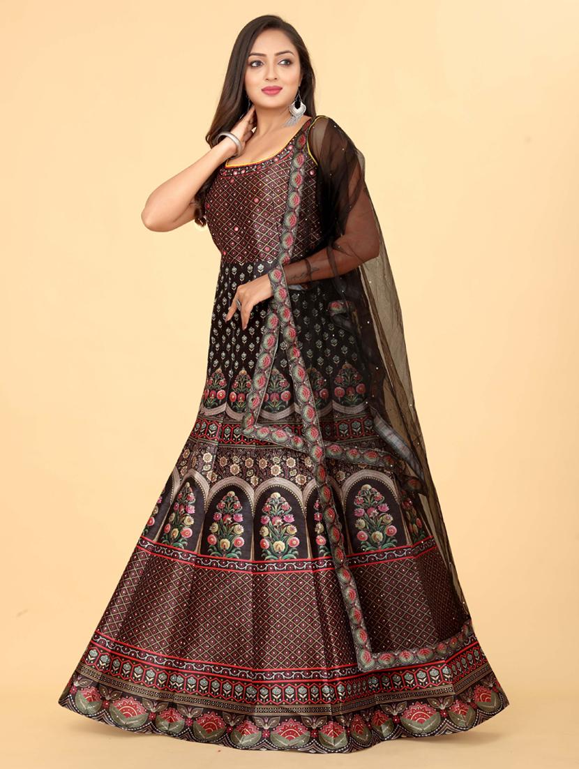 cofee brown silk flared gown - 20318214 - Standard Image - 2