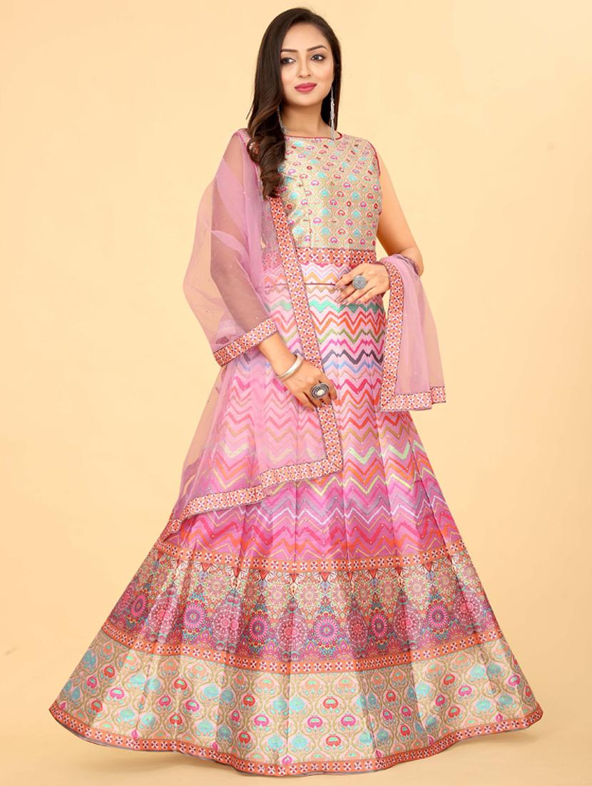pink silk flared gown - 20318216 - Standard Image - 2