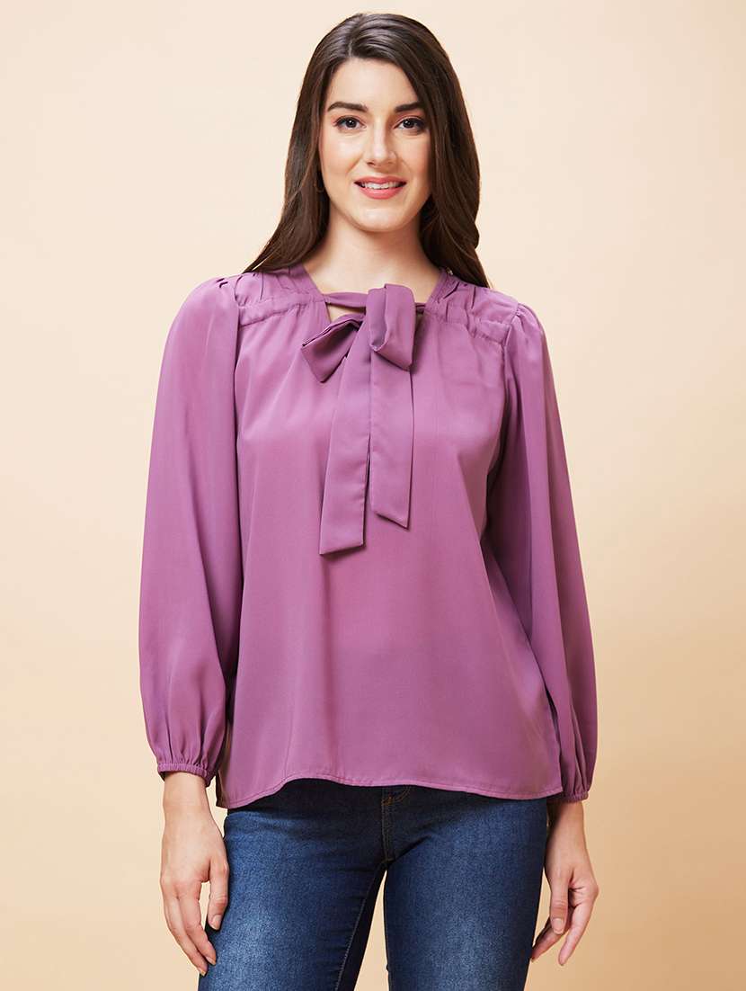 women purple polyester regular top