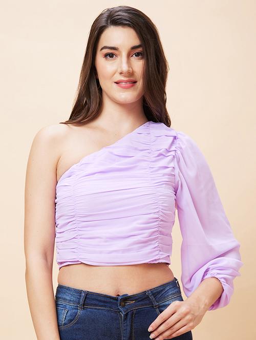 women lavender polyester crop top - 20318635 -  Standard Image - 0