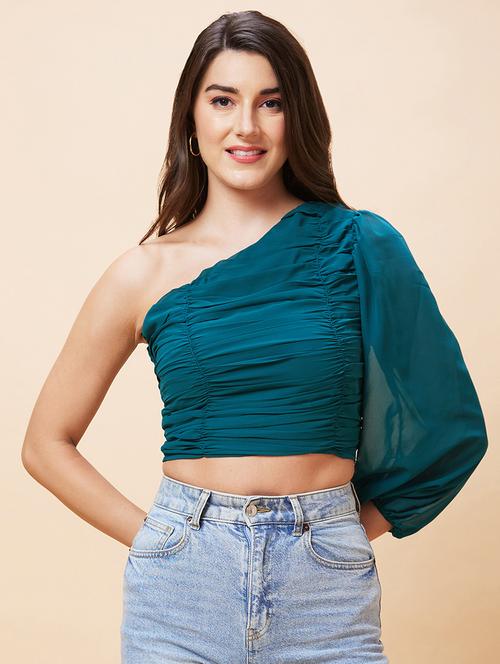 women green polyester crop top - 20318636 -  Standard Image - 0