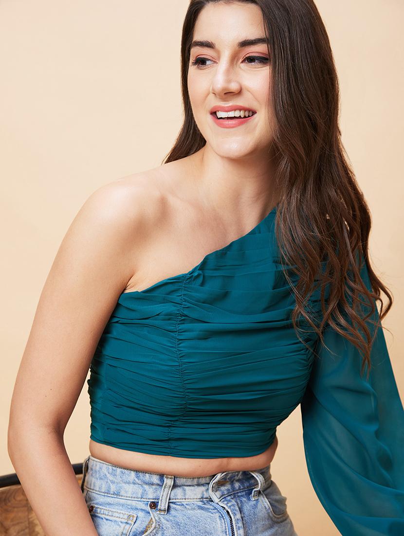 women green polyester crop top - 20318636 - Standard Image - 2
