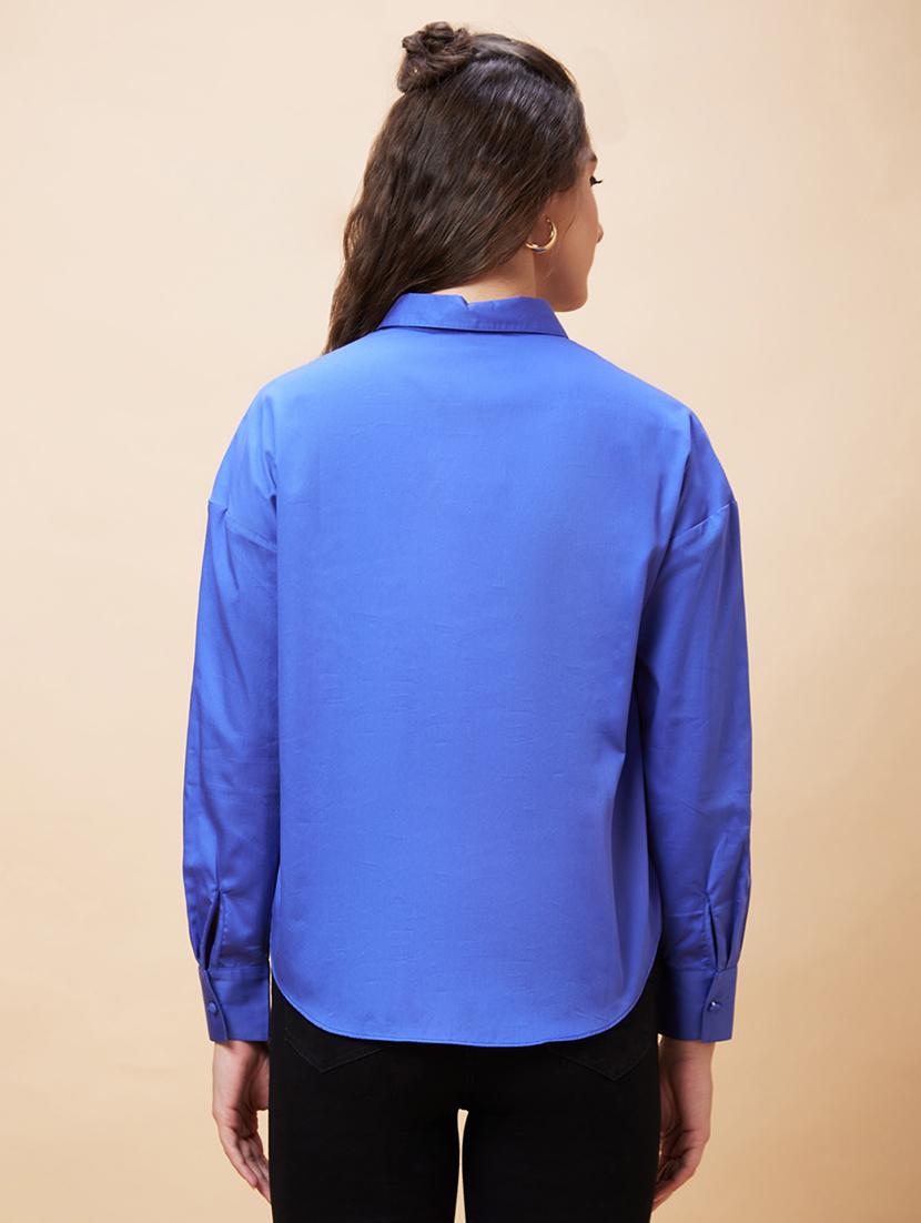 women blue cotton regular shirt - 20318637 - Standard Image - 2