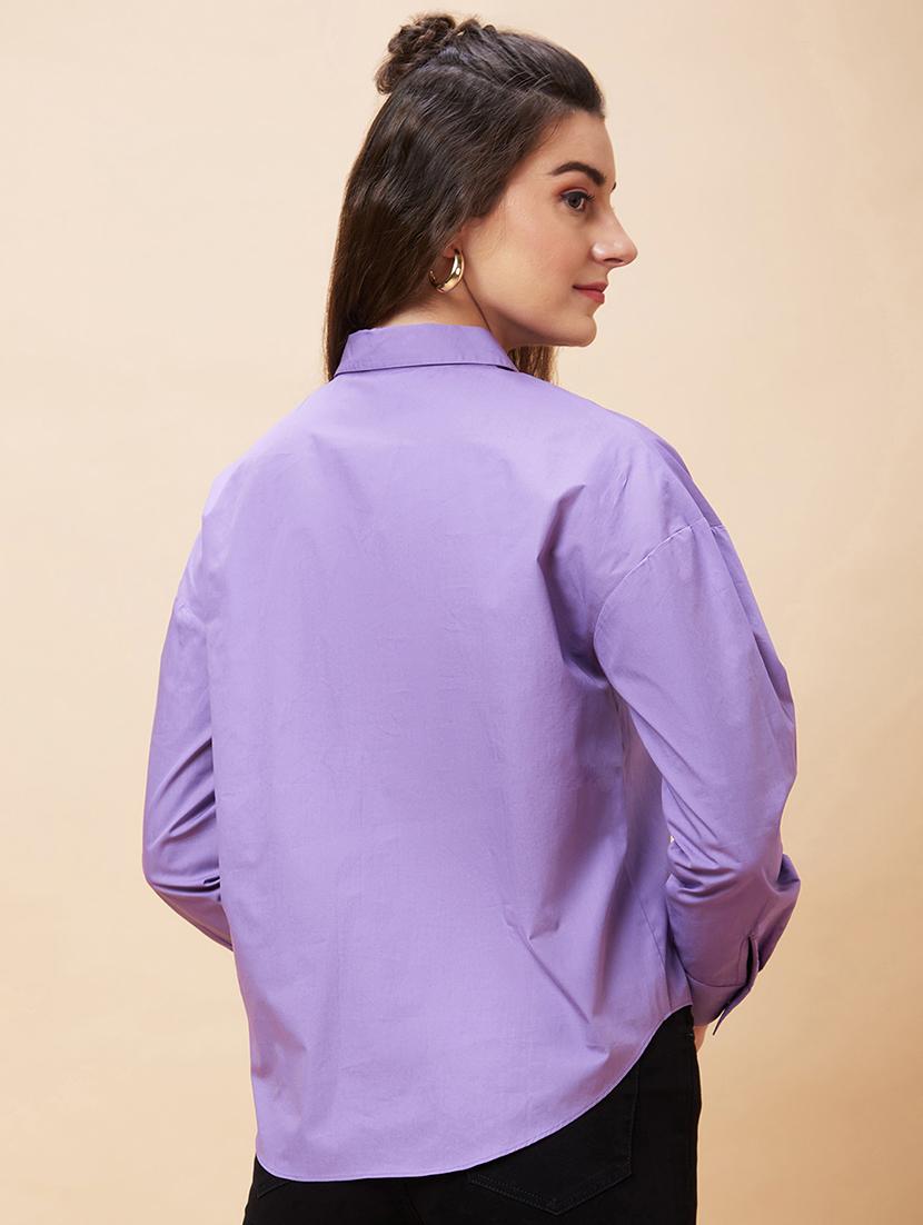 women lavender cotton regular shirt - 20318638 - Standard Image - 2