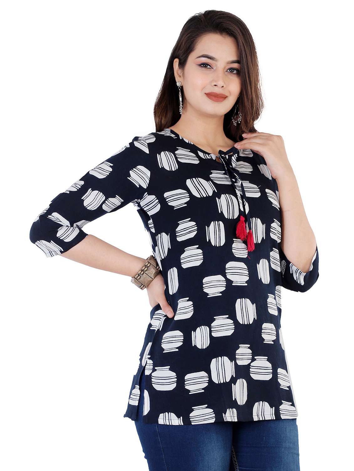 navy blue printed a-line tunic - 20319331 - Zoom Image - 0