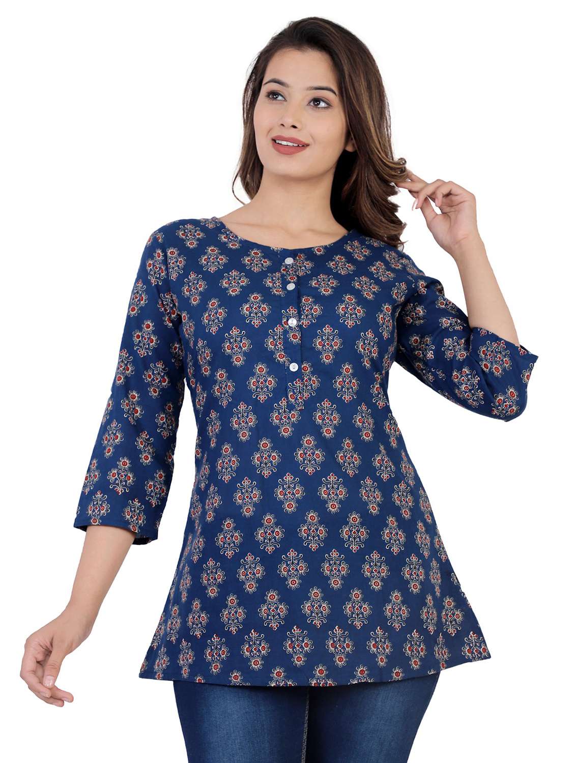 blue printed a-line tunic