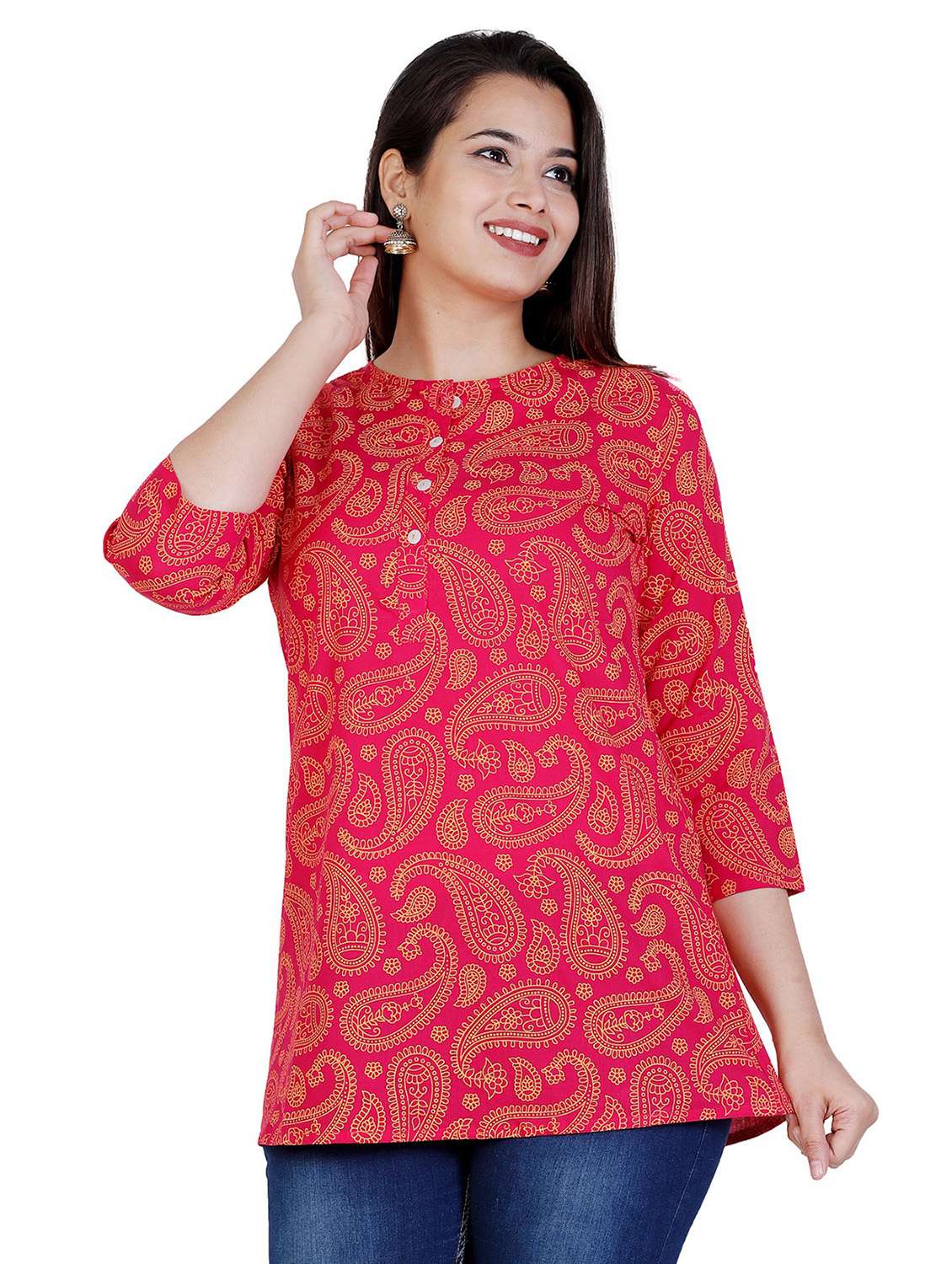 pink paisley printed a-line tunic