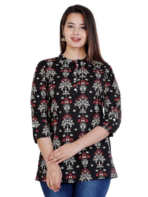 women black regular fit floral straight top - 20319347 -  Standard Image - 0