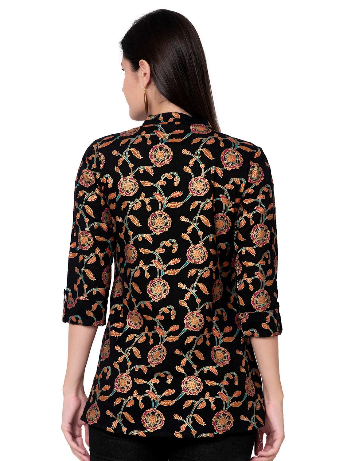 black floral printed regular top - 20319378 - Standard Image - 2