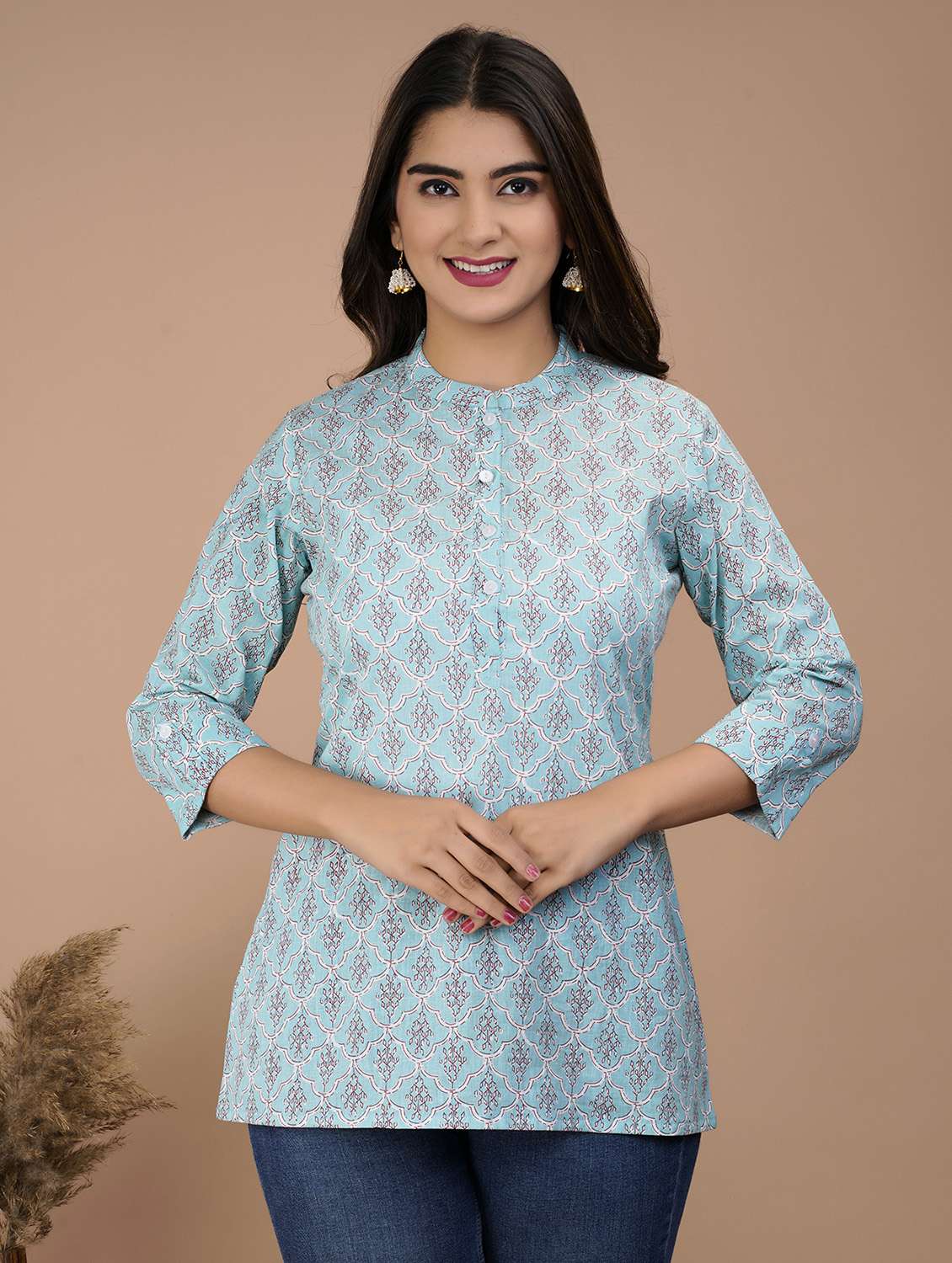 light blue printed a-line tunic